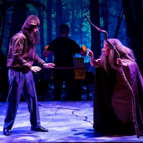 Students perform Into the Woods on the Gogue Center stage