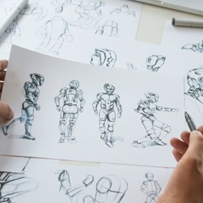 Hands sketching robots in motion