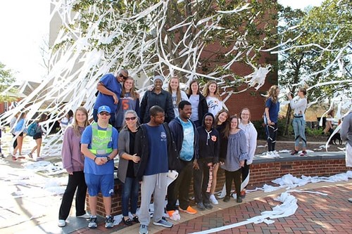 Students at Toomers corner after it's been rolled