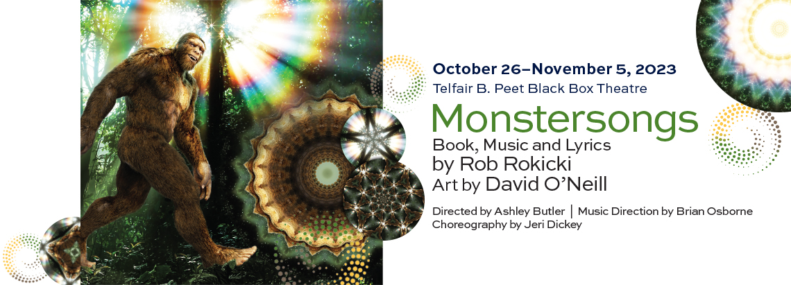 Monstersongs event poster featuring a smiling Bigfoot