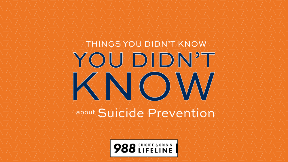 Things You Didn't Know You Didn't Know about suicide prevention graphic with 9-8-8, the number for the suicide and crisis lifeline