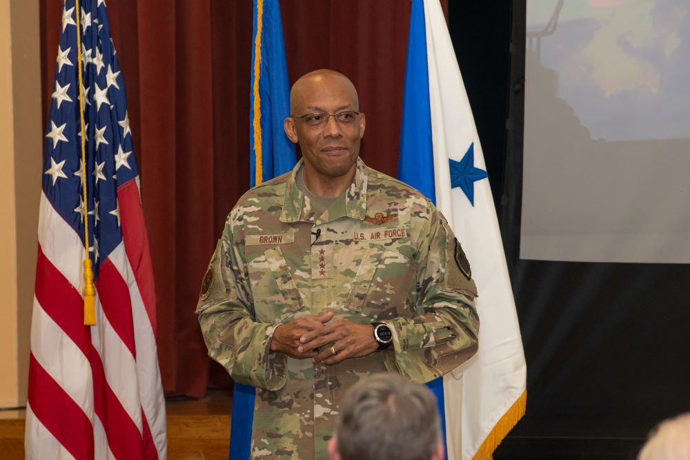 General CQ Brown Jr. addresses a crowd in Foy Hall
