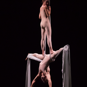 two aerial silk dancers